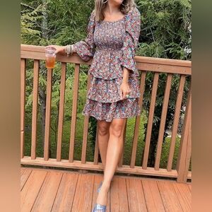BTFBM Women's Smocked Floral Tiered Dress. Size M